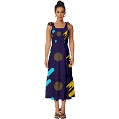 Blue Background Geometric Abstrac Tie-strap Tiered Midi Chiffon Dress by nateshop