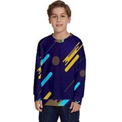 Blue Background Geometric Abstrac Kids  Crewneck Sweatshirt by nateshop