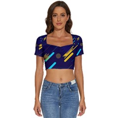 Blue Background Geometric Abstrac Short Sleeve Square Neckline Crop Top  by nateshop