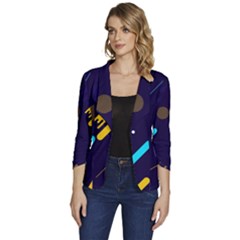 Blue Background Geometric Abstrac Women s One-button 3/4 Sleeve Short Jacket by nateshop