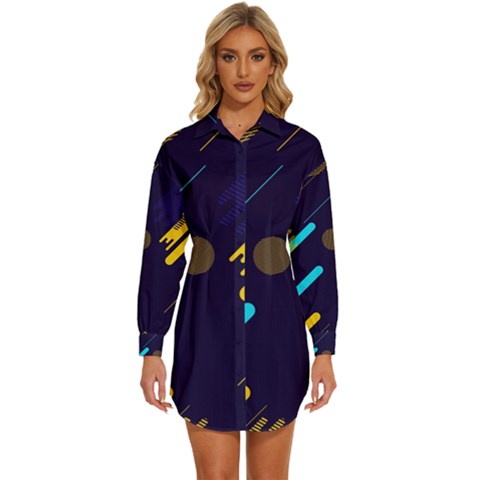 Blue Background Geometric Abstrac Womens Long Sleeve Shirt Dress by nateshop