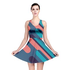 Blue Geometric Background, Abstract Lines Background Reversible Skater Dress by nateshop