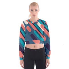 Blue Geometric Background, Abstract Lines Background Cropped Sweatshirt by nateshop