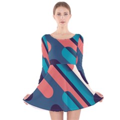 Blue Geometric Background, Abstract Lines Background Long Sleeve Velvet Skater Dress by nateshop