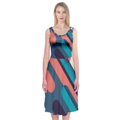 Blue Geometric Background, Abstract Lines Background Midi Sleeveless Dress by nateshop