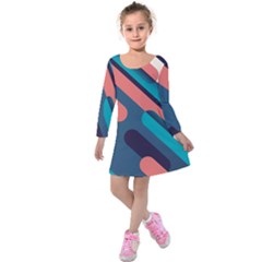 Blue Geometric Background, Abstract Lines Background Kids  Long Sleeve Velvet Dress by nateshop