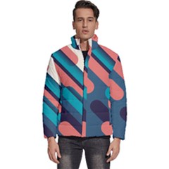 Blue Geometric Background, Abstract Lines Background Men s Puffer Bubble Jacket Coat by nateshop