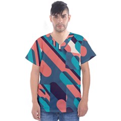 Blue Geometric Background, Abstract Lines Background Men s V-neck Scrub Top