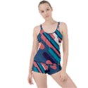 Blue Geometric Background, Abstract Lines Background Boyleg Tankini Set  View1