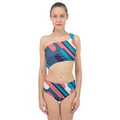 Blue Geometric Background, Abstract Lines Background Spliced Up Two Piece Swimsuit by nateshop