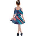 Blue Geometric Background, Abstract Lines Background Kids  Shoulder Cutout Chiffon Dress View2