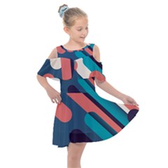 Blue Geometric Background, Abstract Lines Background Kids  Shoulder Cutout Chiffon Dress by nateshop