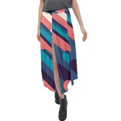 Blue Geometric Background, Abstract Lines Background Velour Split Maxi Skirt