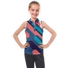 Blue Geometric Background, Abstract Lines Background Kids  Sleeveless Polo T-shirt