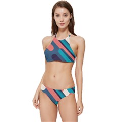 Blue Geometric Background, Abstract Lines Background Banded Triangle Bikini Set by nateshop