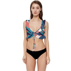 Blue Geometric Background, Abstract Lines Background Low Cut Ruffle Edge Bikini Top by nateshop