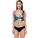 Blue Geometric Background, Abstract Lines Background Low Cut Ruffle Edge Bikini Top View1