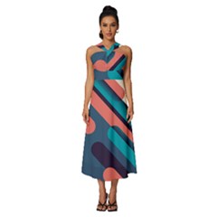 Blue Geometric Background, Abstract Lines Background Sleeveless Cross Front Cocktail Midi Chiffon Dress by nateshop