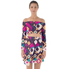 Colorful Abstract Background, Geometric Background Off Shoulder Top With Skirt Set by nateshop