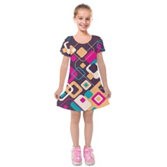 Colorful Abstract Background, Geometric Background Kids  Short Sleeve Velvet Dress by nateshop