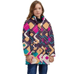 Colorful Abstract Background, Geometric Background Kids  Hooded Longline Puffer Jacket by nateshop