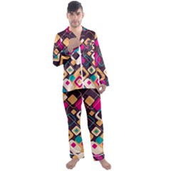 Colorful Abstract Background, Geometric Background Men s Long Sleeve Satin Pajamas Set by nateshop