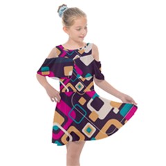 Colorful Abstract Background, Geometric Background Kids  Shoulder Cutout Chiffon Dress by nateshop