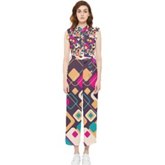 Colorful Abstract Background, Geometric Background Women s Frill Top Chiffon Jumpsuit