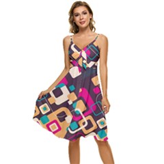 Colorful Abstract Background, Geometric Background Sleeveless Tie Front Chiffon Dress by nateshop