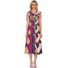 Colorful Abstract Background, Geometric Background V-neck Drawstring Shoulder Sleeveless Maxi Dress by nateshop