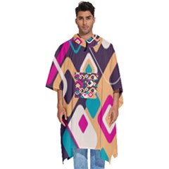 Colorful Abstract Background, Geometric Background Men s Hooded Rain Ponchos by nateshop