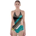 Material Design, Lines, Retro Abstract Art, Geometry Cut-Out One Piece Swimsuit View1