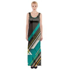 Material Design, Lines, Retro Abstract Art, Geometry Thigh Split Maxi Dress