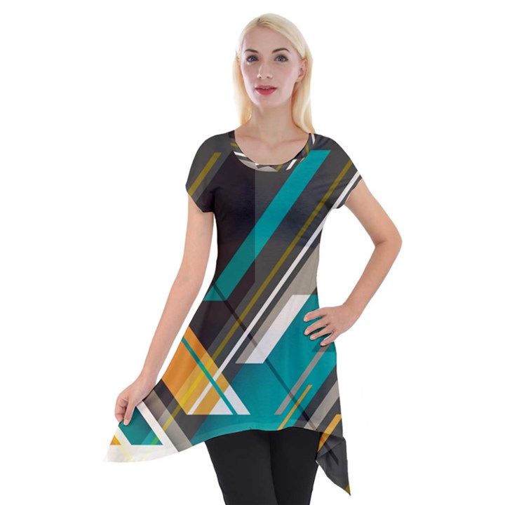 Material Design, Lines, Retro Abstract Art, Geometry Short Sleeve Side Drop Tunic