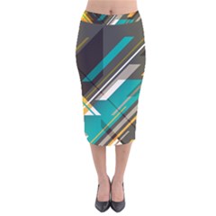 Material Design, Lines, Retro Abstract Art, Geometry Velvet Midi Pencil Skirt by nateshop