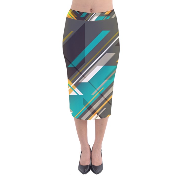 Material Design, Lines, Retro Abstract Art, Geometry Velvet Midi Pencil Skirt