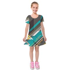 Material Design, Lines, Retro Abstract Art, Geometry Kids  Short Sleeve Velvet Dress