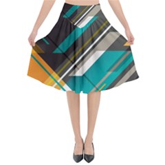 Material Design, Lines, Retro Abstract Art, Geometry Flared Midi Skirt by nateshop