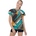 Material Design, Lines, Retro Abstract Art, Geometry Ruffle Collar Chiffon Blouse View1