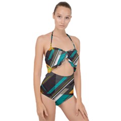 Material Design, Lines, Retro Abstract Art, Geometry Scallop Top Cut Out Swimsuit by nateshop