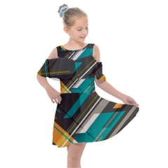 Material Design, Lines, Retro Abstract Art, Geometry Kids  Shoulder Cutout Chiffon Dress by nateshop