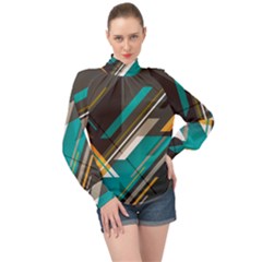 Material Design, Lines, Retro Abstract Art, Geometry High Neck Long Sleeve Chiffon Top by nateshop