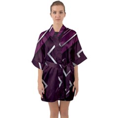 Purple Abstract Background, Luxury Purple Background Half Sleeve Satin Kimono 