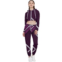 Purple Abstract Background, Luxury Purple Background Cropped Zip Up Lounge Set by nateshop