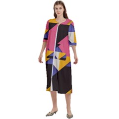 Retro Colorful Background, Geometric Abstraction Women s Cotton 3/4 Sleeve Night Gown