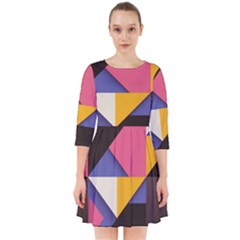 Retro Colorful Background, Geometric Abstraction Smock Dress by nateshop