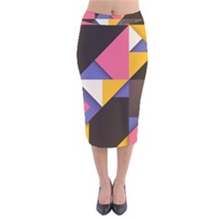 Retro Colorful Background, Geometric Abstraction Velvet Midi Pencil Skirt by nateshop