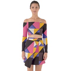 Retro Colorful Background, Geometric Abstraction Off Shoulder Top With Skirt Set by nateshop