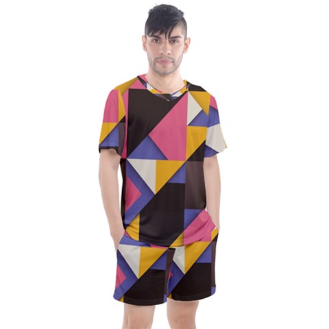 Retro Colorful Background, Geometric Abstraction Men s Mesh T-shirt And Shorts Set by nateshop