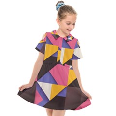 Retro Colorful Background, Geometric Abstraction Kids  Short Sleeve Shirt Dress by nateshop